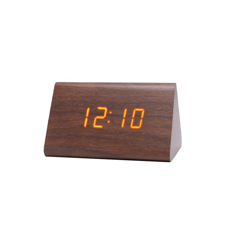 

Mini triangle digital table LED clock watch with various color choice, Black/white/brown/bamboo