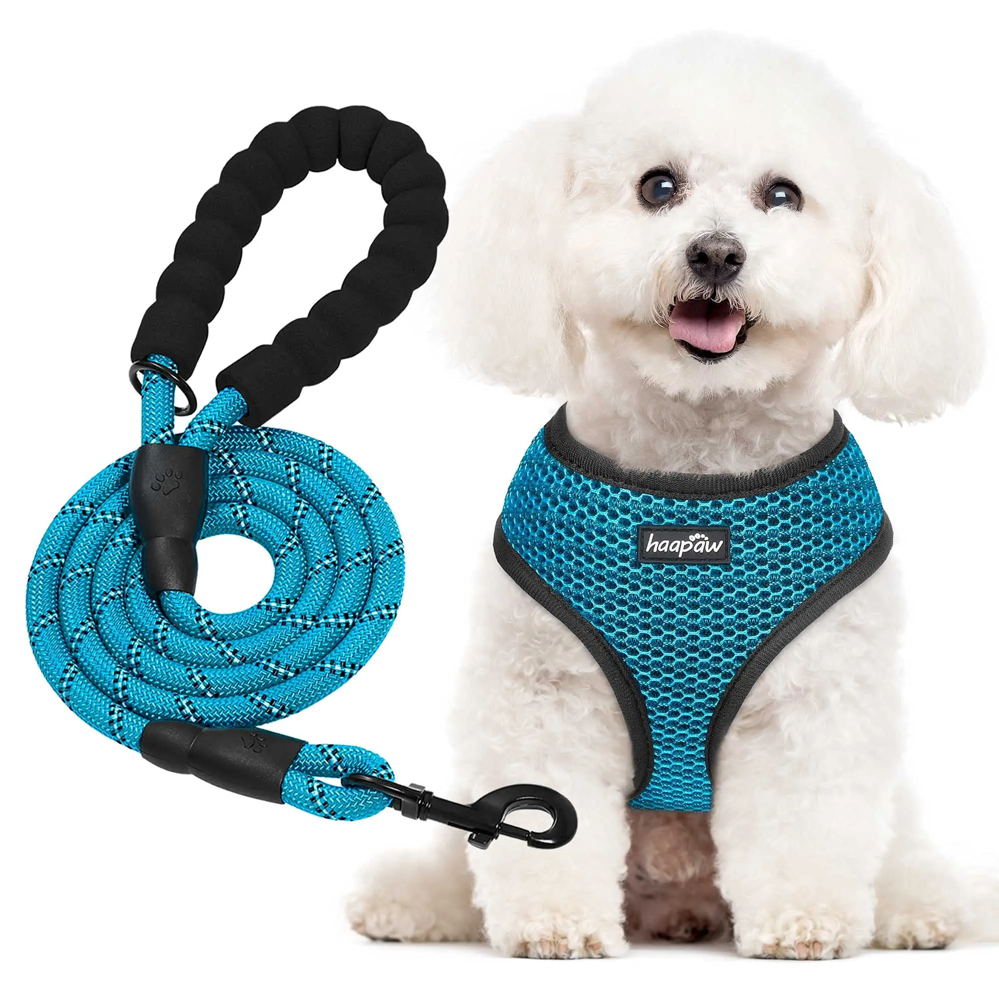 

Double-layer mesh soft breathable adjustable heavy duty strong dog collar harness leash set, 4 color are available