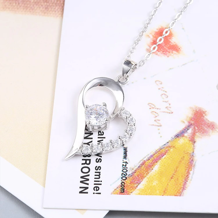 

Simple Genuine 925 Sterling Silver Women Pendant Heart Shaped Necklace