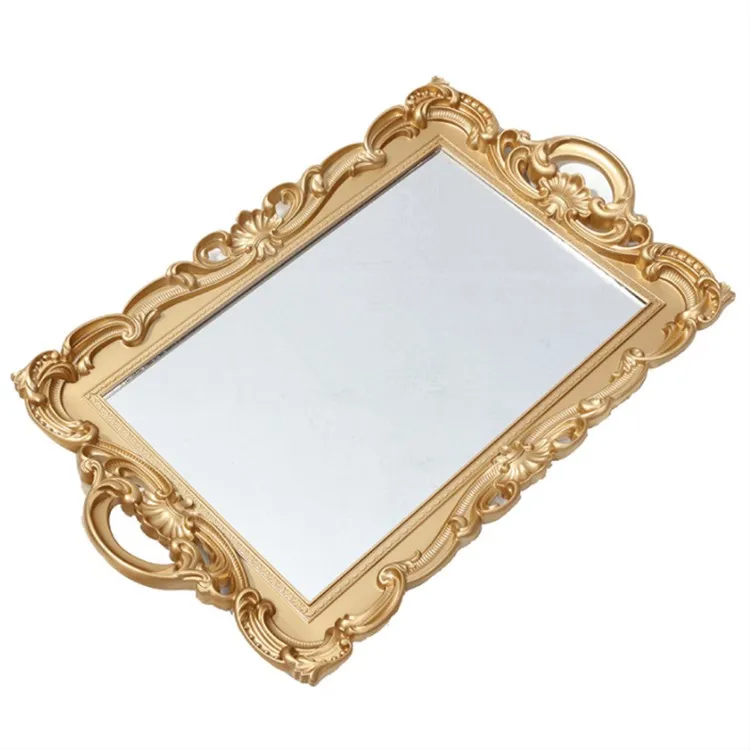 

Logo Cosmetic Perfume Storage Plates Display Jewelry Dresser Mirror Decor European Tray Perfume Retro Vanity Plastic Tray