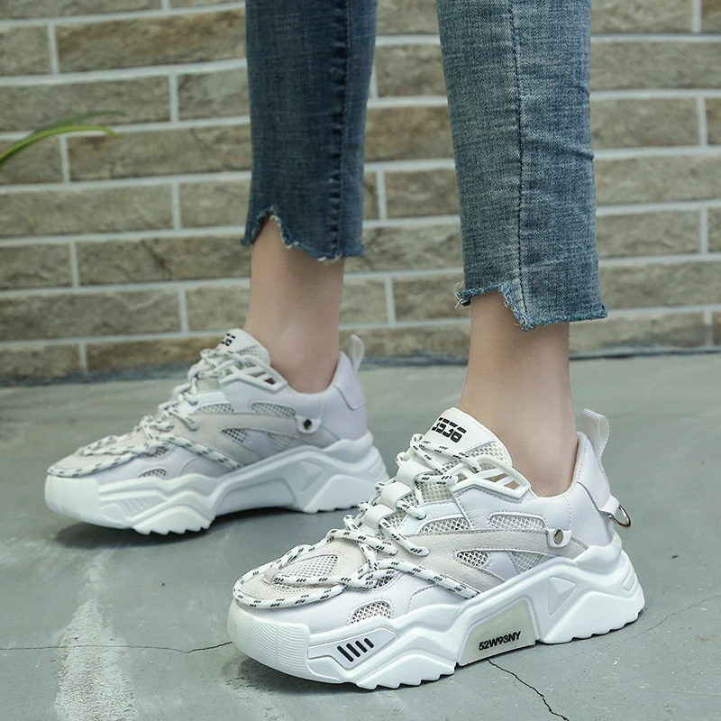 

White sneaker woman vulcanize shoes new fashion women breathable mesh running casual sneakers wholesale Custom Logo Sneakers