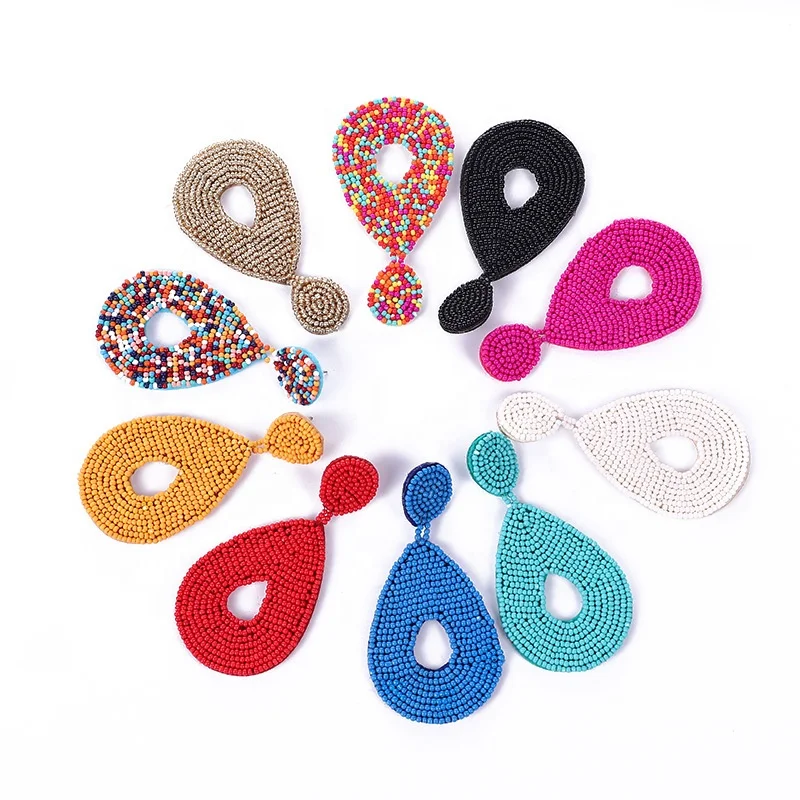 

QIANZUYIN Wholesale Fashion Jewelry Colorful Handmade Bohemian Beads Earrings, Five color optional