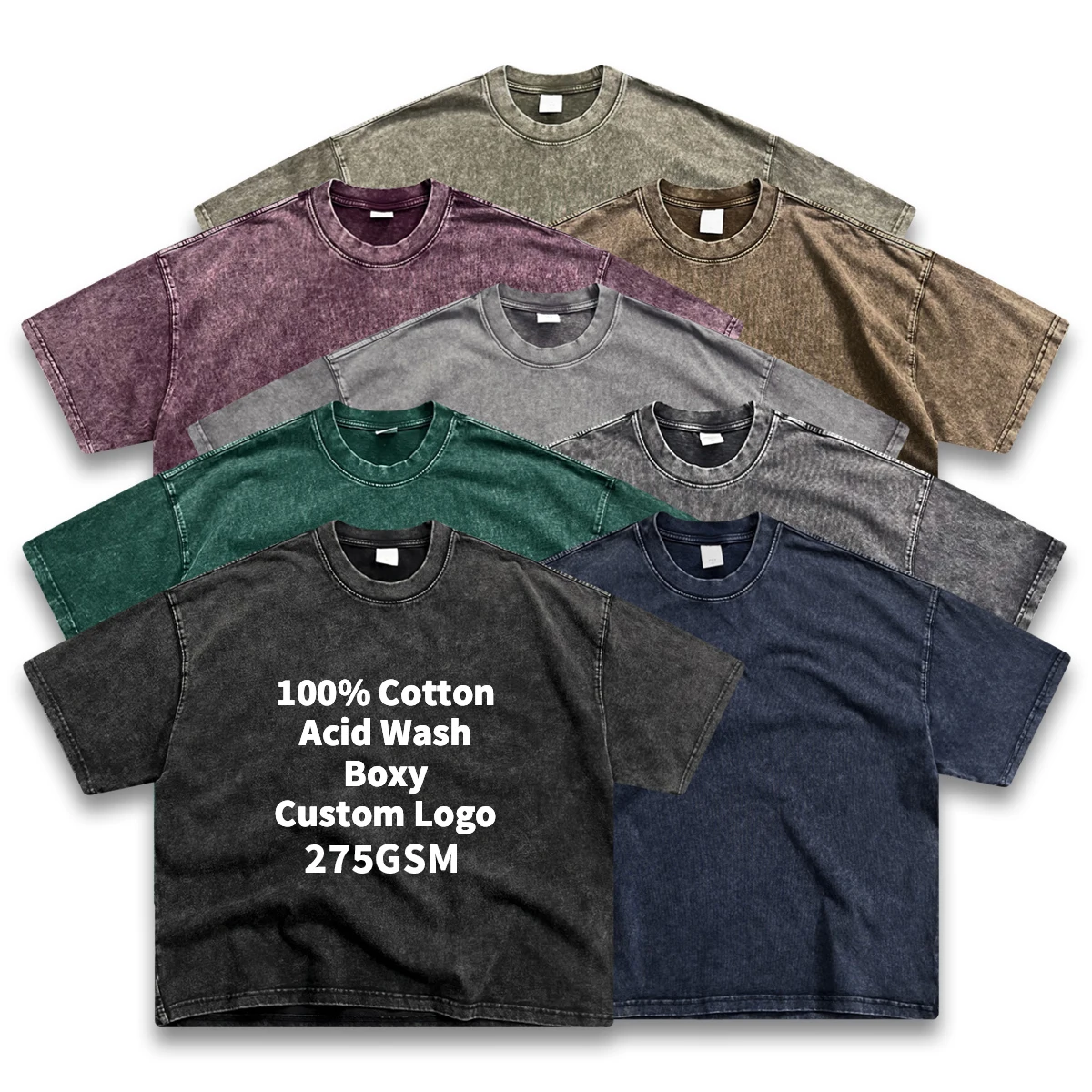 Oem Custom logo Printed High Quality 275gsm Boxy Fit Cropped Acid Wash Distressed Men's T Shirt Unisex Blank Oversized T-Shirts