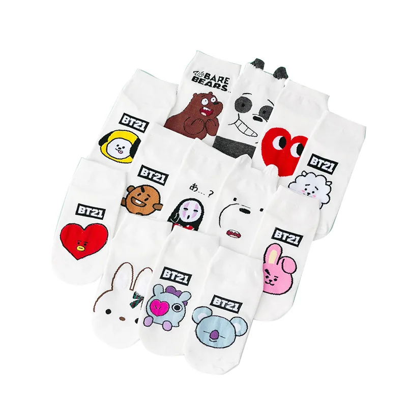

2021 new Fashion cartoon anime animals women spring summer cute kawaii lovely heart cotton girls lady crew ankle socks Soxs, Picture shown