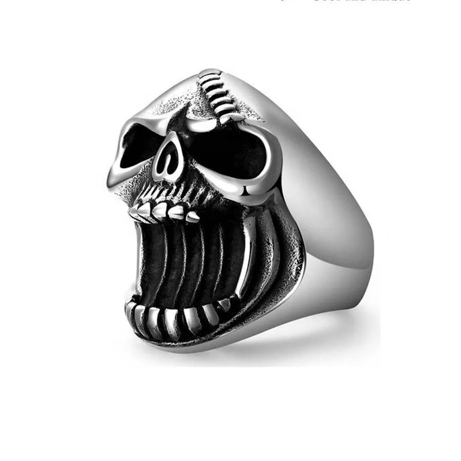 

Titanium steel open beer bottle skull men's ring