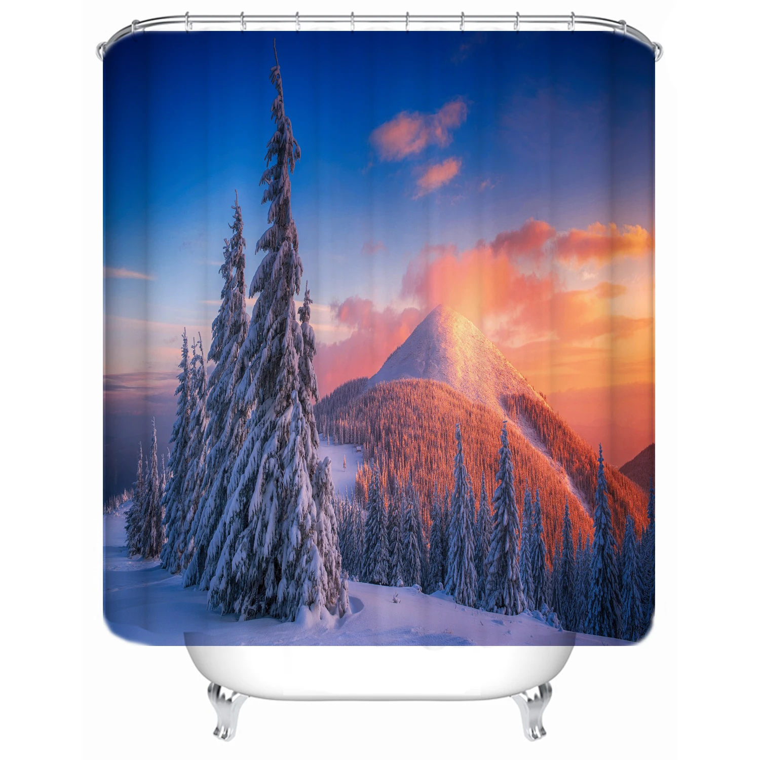 

180x180 bathroom shower curtain partition bathtub waterproof curtain snow mountain dusk custom printed shower curtain, Picture