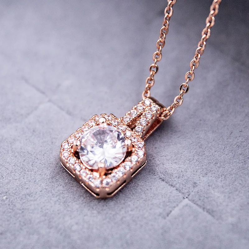 

custom name diamond necklace rose gold plated sterling silver square zircon charm choker for women, White gold/rose gold