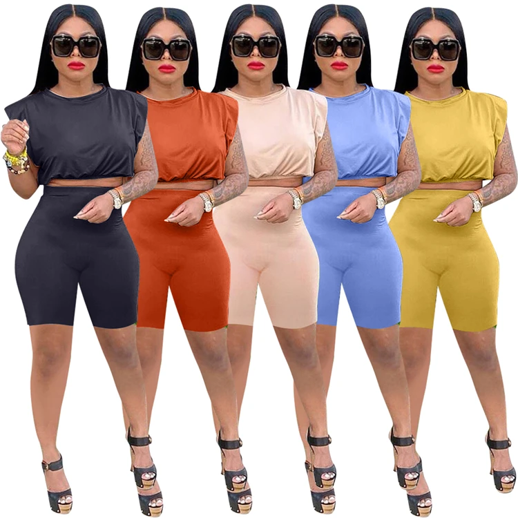 

Sexy Ladies Matching Outfits Sleeveless Bodycon Clothing Summer Women 2 Piece Shorts Set, Picture