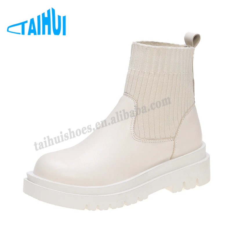 

Wholesale Brands Designer White Fashion Rubber Sole Ladies Platform Womens Chelsea Sock Boots, Customized color