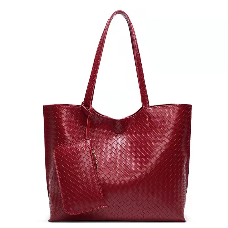 

Simple casual three-dimensional woven fabrics large-capacity shoulder bags tote handbag with zipper, Red/black/pink/brown/gray/blue