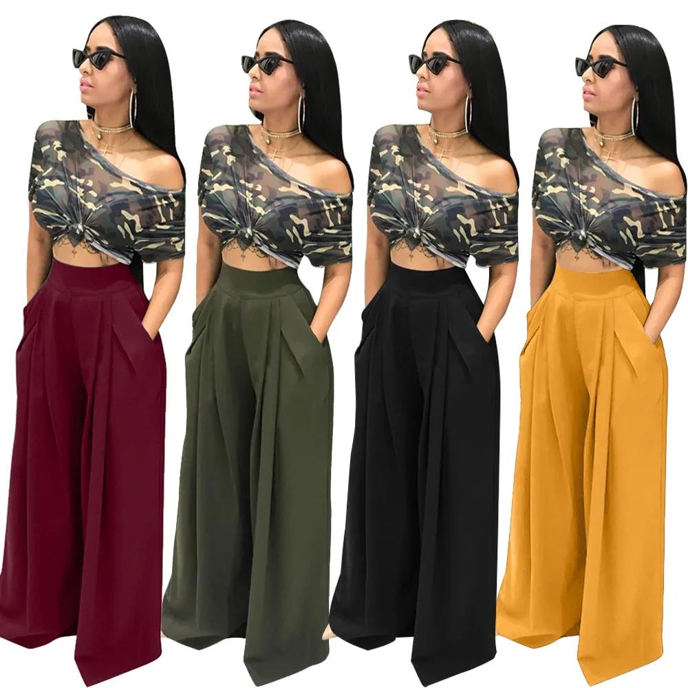 

fashion womens wide leg trousers casual fall winter flared wide legs pants