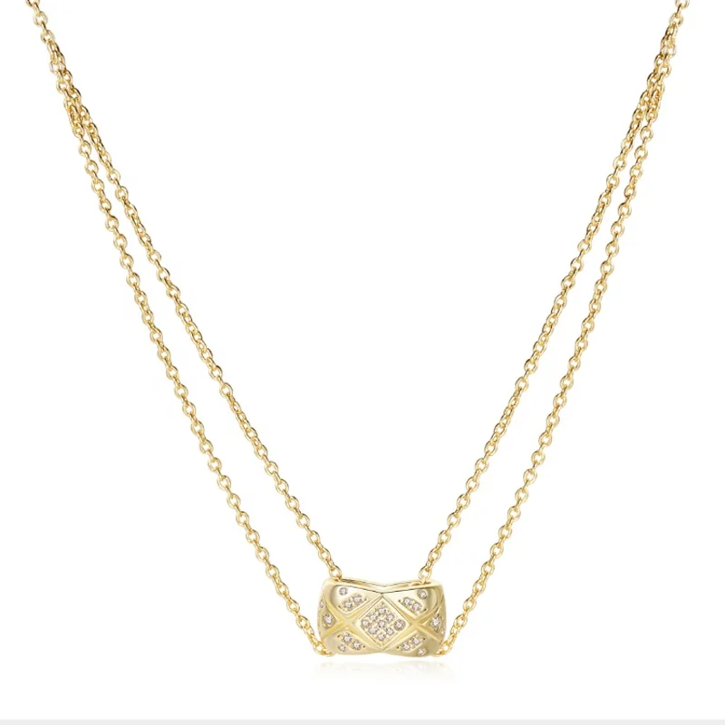 

New Personality All-match Rhombus Diamond-studded Couple Men And Women Gold Chain Necklace, Picture