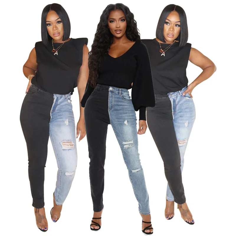 

In A Split Second Two Tone Skinny Jeans - Black/combo jeans