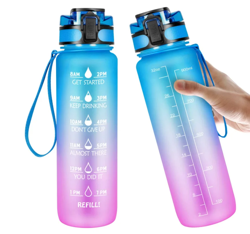 

Sports gradient water cup BPA free Fitness Sports Water Bottle 32oz Large Water Bottle with Motivational Time Marker, Customized color