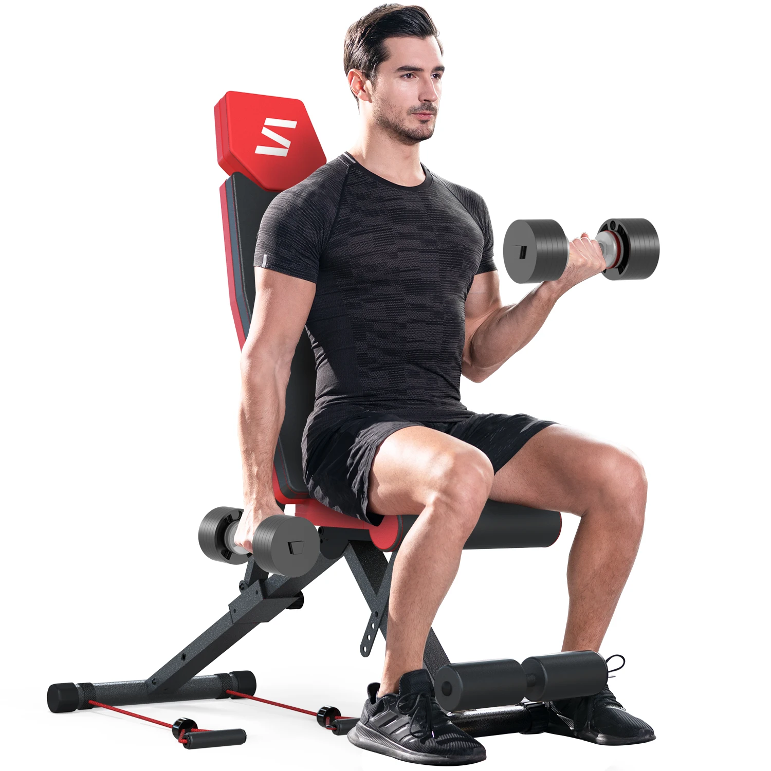 

snode Wholesale dumbbell Folding Home fitness professional exercise weight lifting bench Press Stool Fitness chair bench, Black + red
