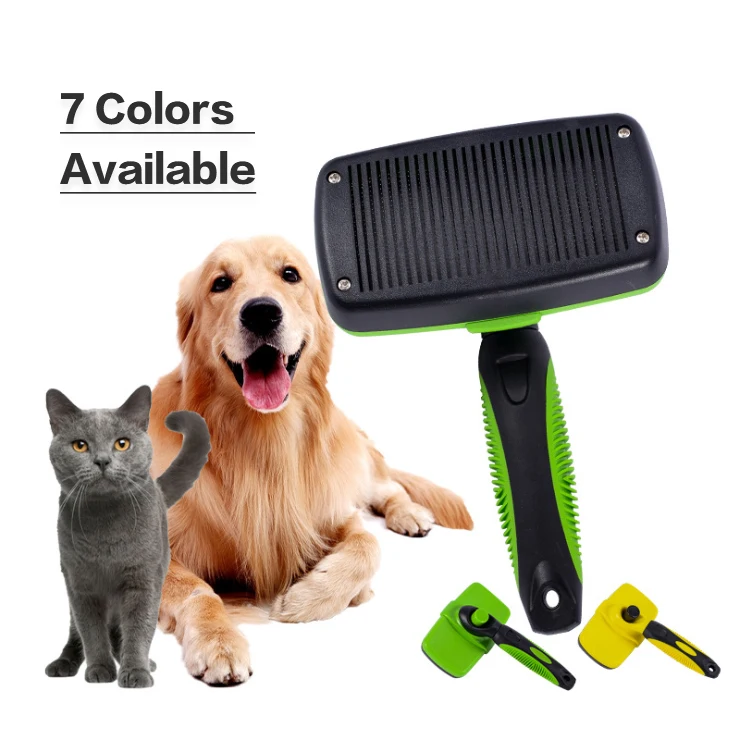 

Factory Wholesale LOW MOQ Dog Comb Self Cleaning Pet Cat Dog Hair Grooming Slicker Brush, Yellow, green, dark green, pink, blue, purple