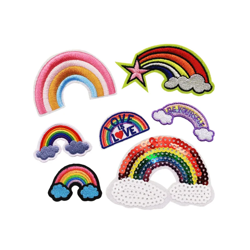 

Rainbow Applique Patch Custom Iron On Fabric Star Clothing high quality embroidery patches, Custom color
