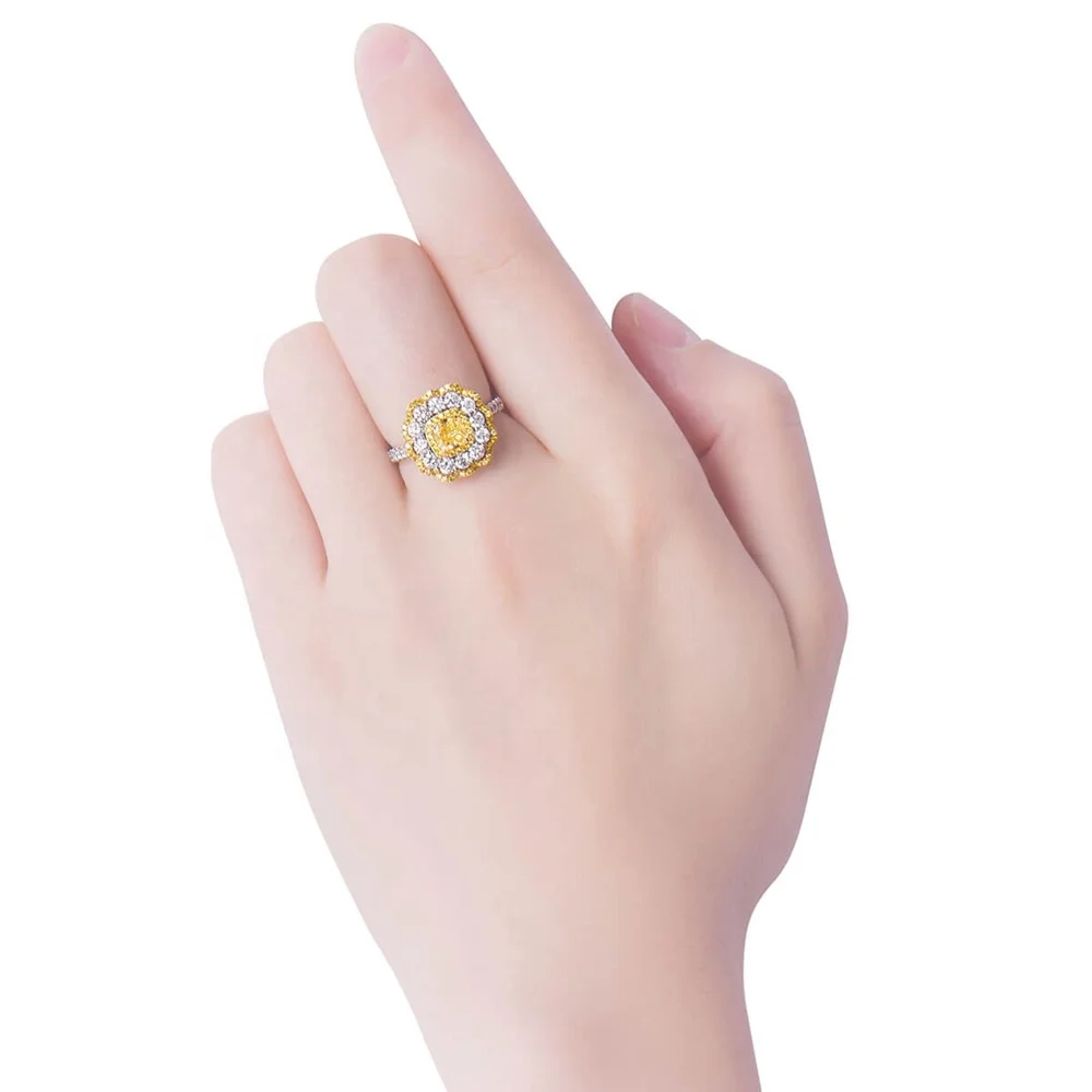 
Luxury Halo Style Engagement Jewelry Yellow 0.8ct Cushion Cut Halo cz Diamond Ring 