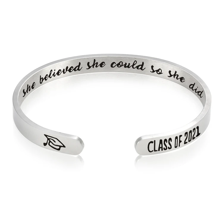 

NUORO Hot Sale She Believed She Could So She Did College Bijoux Gift 2021 Graduation Grad Hat Inspirational Cuff Bangle Bracelet