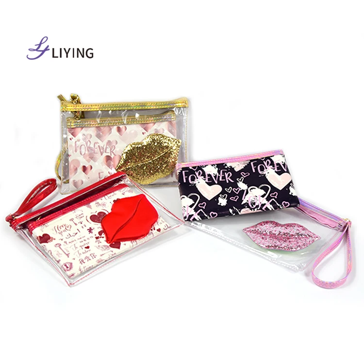 

2Pcs Travel Makeup Custom Lips Cosmetic Bag