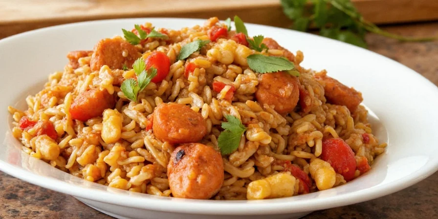 Jambalaya in a cast iron pan