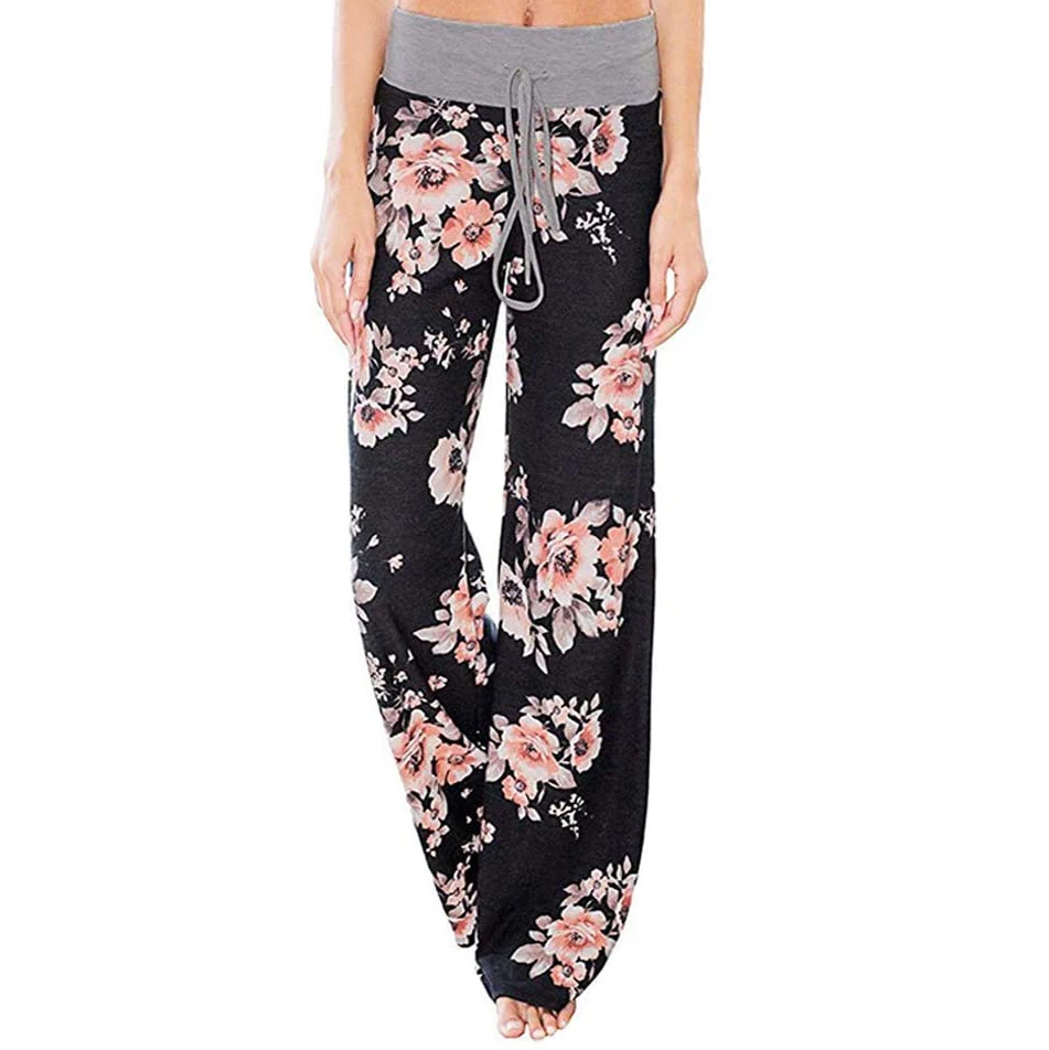 

Floral Printed Comfy Stretchy Palazzo Lounge Pajama Women's Loose Casual Wide Leg Pants, As pictuer customized color