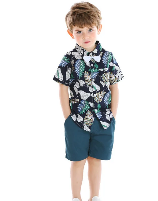 

Kids 2021 Summer Clothes European American Flower Short Sleeve Coconut Print Shirt Casual Pants Beach Wind Boy Suit, Picture