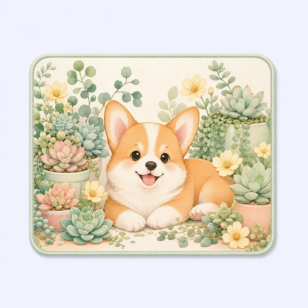 Botanical Garden Corgi Puppy Mousepad