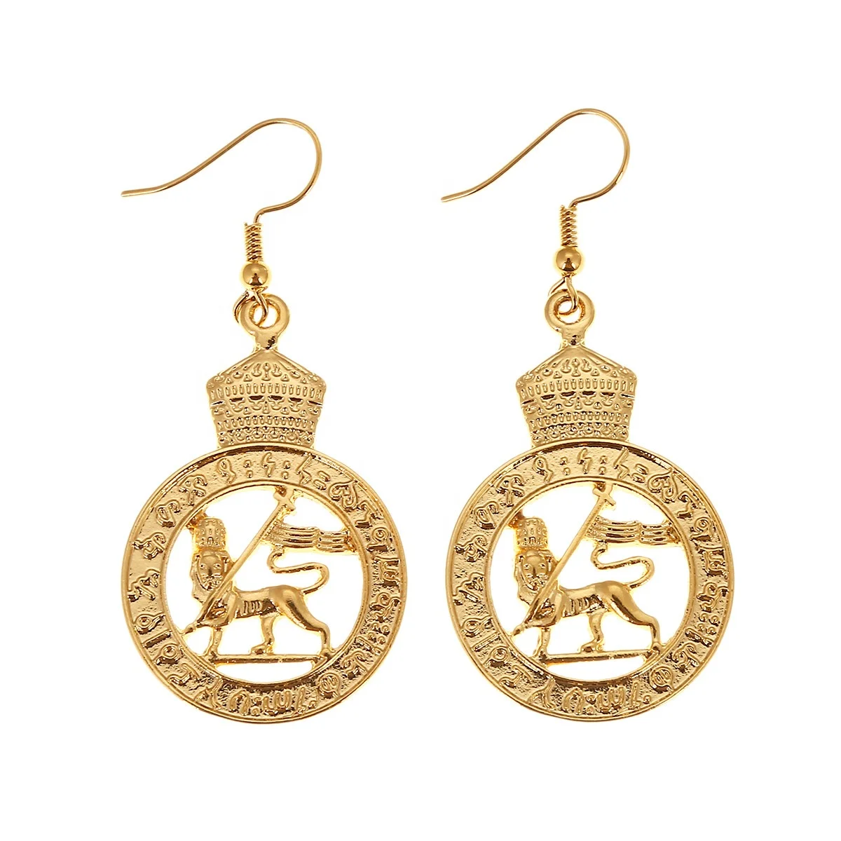 

Ethiopian Gold Color Lion Earrings African Eritrea Ethiopia Fashion Round Lion Charm Jewelry