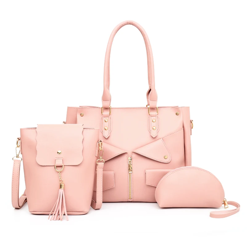 

2020 Latest fashion pu leather 3 in 1 women bag set pink purses and handbags set, Pink,red,black,brown,blue,white