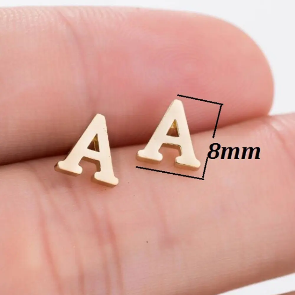 

Gold Color fashion safety pin surgery stainless steel tiny initial alphabet letter stud earrings jewelry for women, Silver gold and black