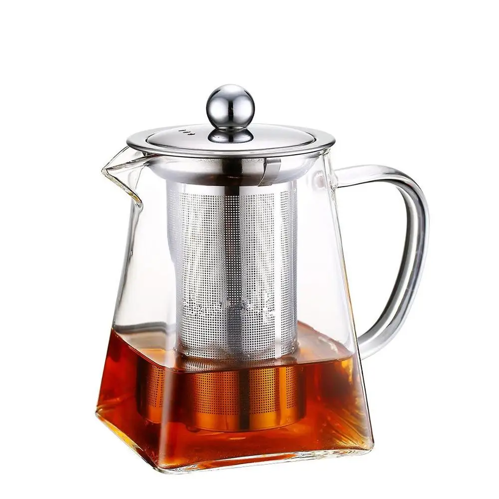 
Eco-friendly transparent Square Shape Glass Teapot heat resistant glass teapot with infuser 