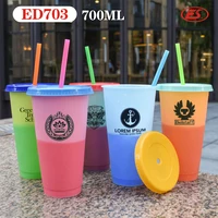 

2019 summer collection 24oz reusable color changing plastic cold cups mug with straw