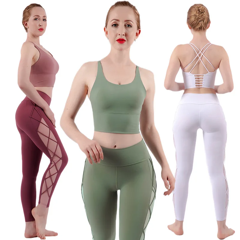 

Sidiou Group Yoga Clothes Female Breathable High-elastic Fitness Underwear Sports Suit Beauty Back 2 Piece Sport Wear, 4 colors