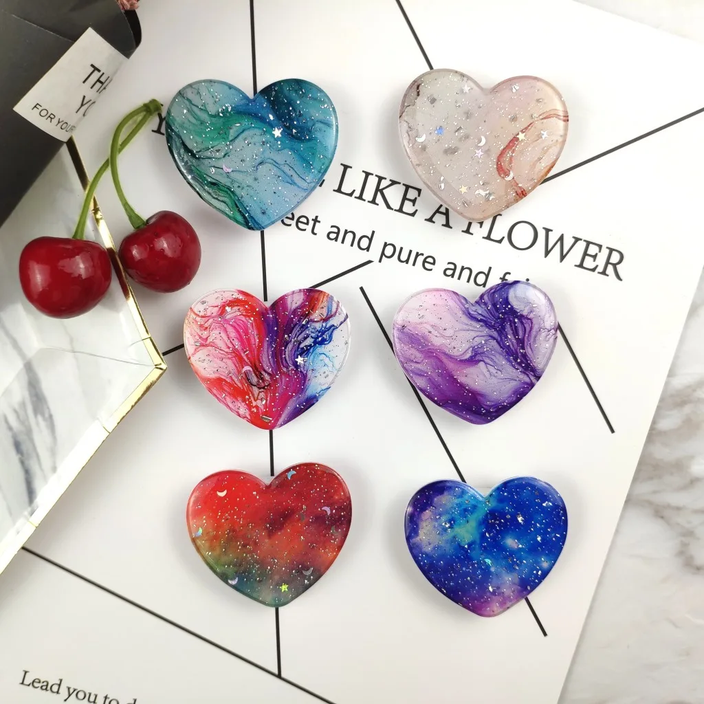 

Rainbow Style Heart-shaped Stand Marble Popping Girp Phone Stand Stretchable