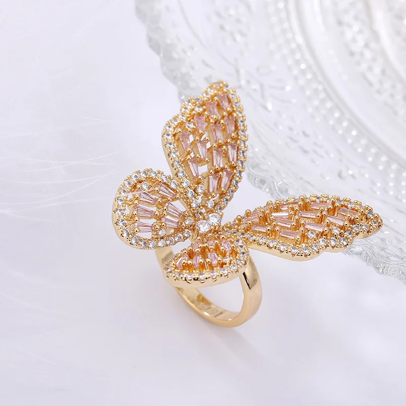 

PAVA 2022 diamond butterfly ring fashion adjustable CZ zircon ring for women