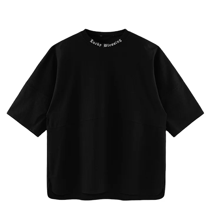 

Summer short-sleeved T-shirt male loose round neck letter embroidery pure cotton hip-hop men T-shirt