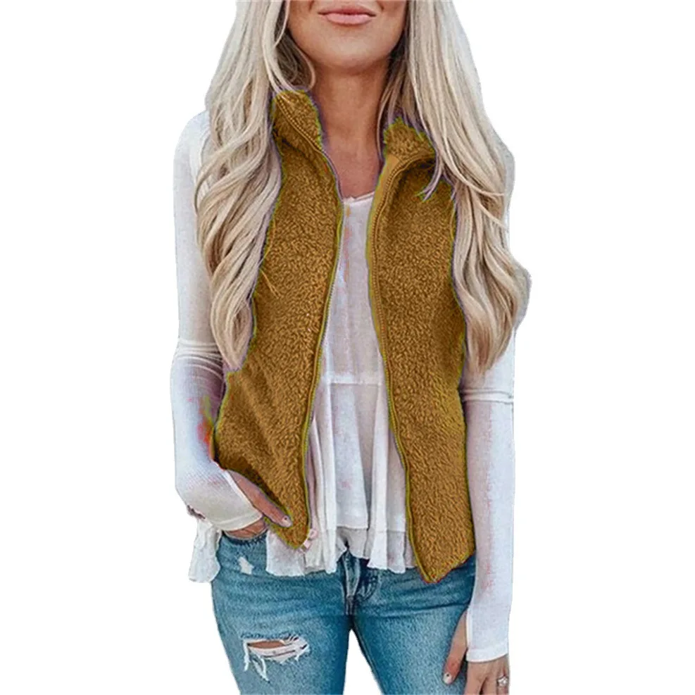 

Fashion Women's Winter Plus Size Casual Fleece Lightweight Fall Warm Zipper Vest With Pockets