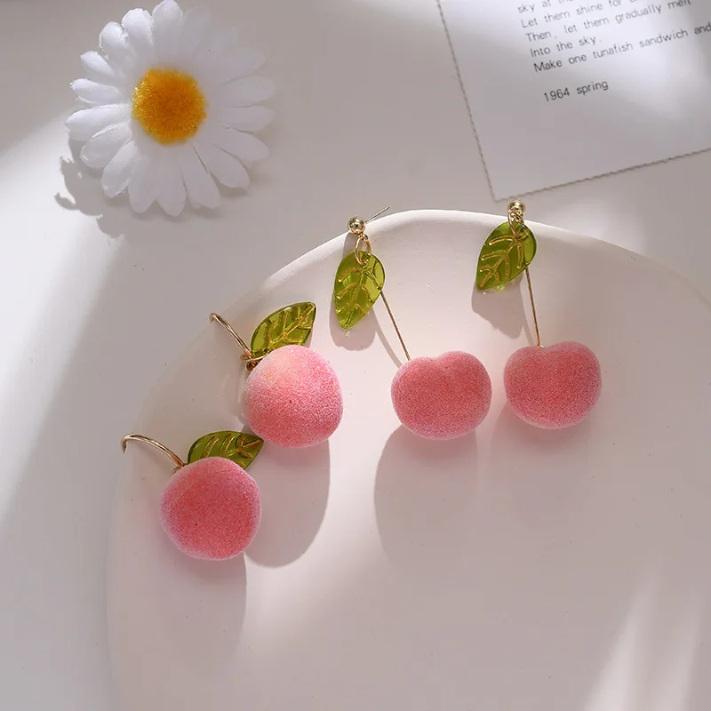 

Lovely Cute Stud Earrings Women Dainty Cherry Peach Fruit Gold Plated Fashion Earrings Trend 2021 Gifts, Picture shows