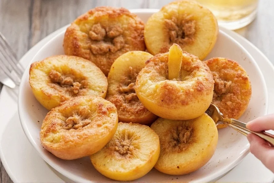 Two perfectly baked Honeycrisp apples with cinnamon filling and melted butter topping on white ceramic dish