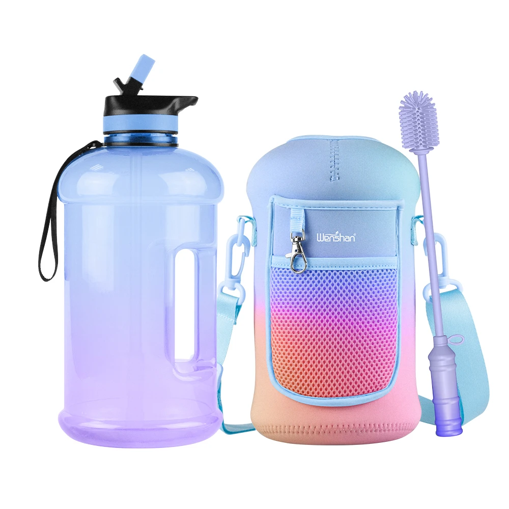 

Food grade PETG plastic gym sports half gallon 2.2l motivation water bottle jug wholesale with sleeves