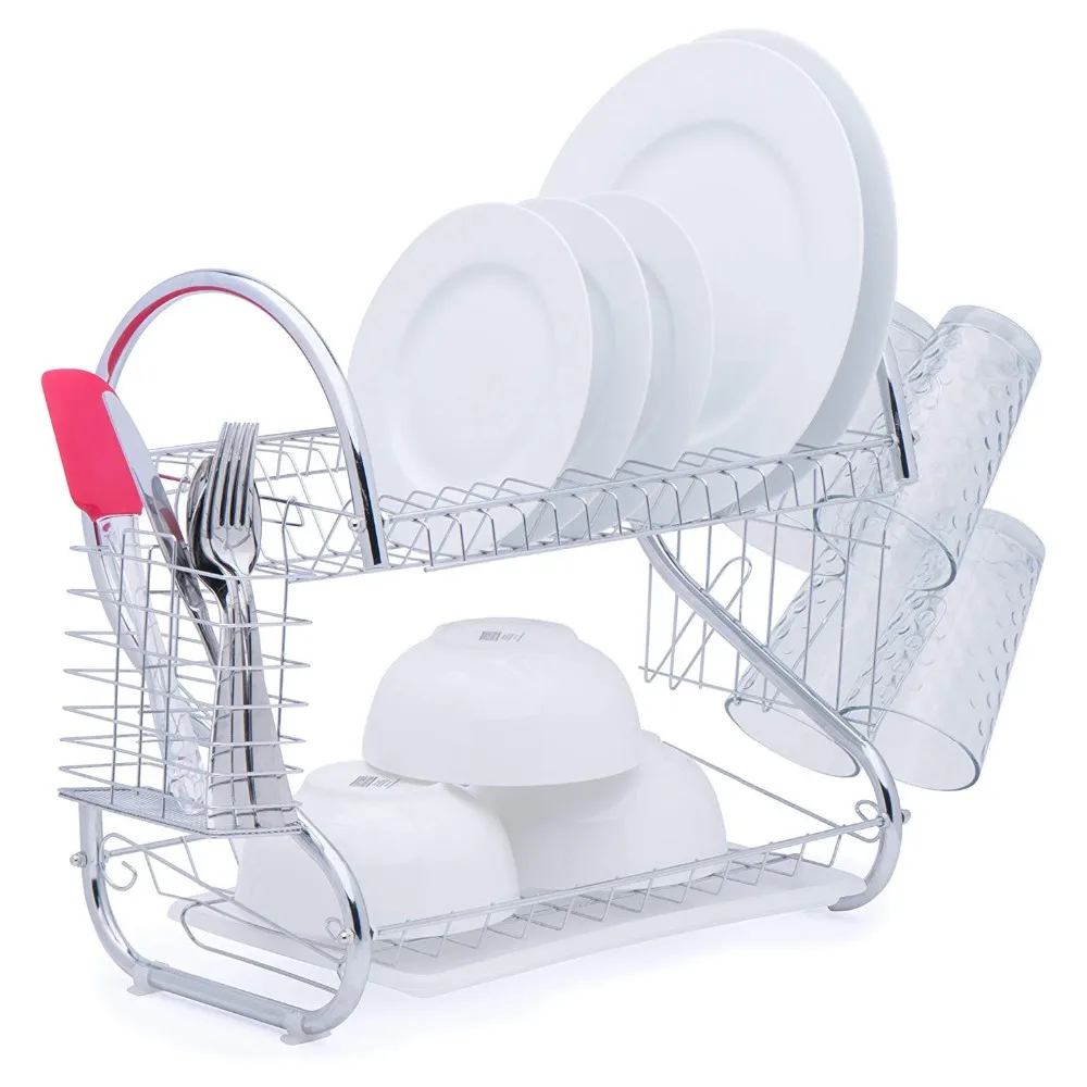 

Custom S Shape Stainless Steel Foldable Dish Racks For Hot Sale 2 Tiers Cup Drying Holder, White, black, or custom as your needs