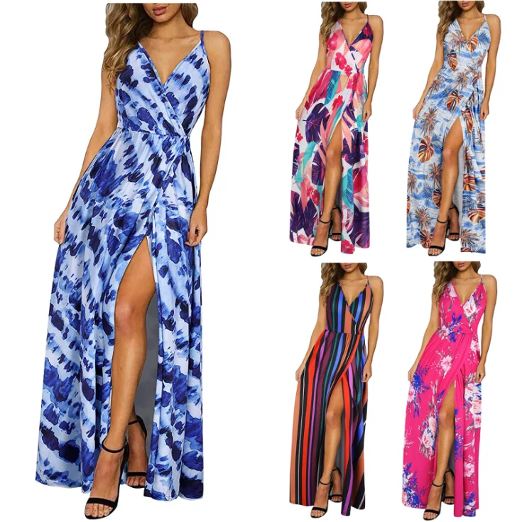 

New Design Sleeveless Halter Neck Vintage Floral Print Maxi Dress, As picture