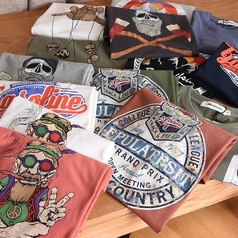 

Wholesale round collar large size cartoon hot drill high quality men's T-shirt loose printing men's cotton short sleeve shirt, Customized color