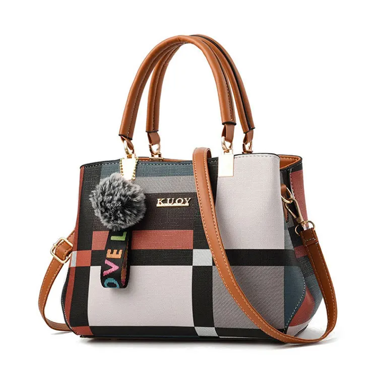 

2021 New Brands Pu Crossbody Shoulder Women Lady Handbags Plaid Leather Office Ladies Shoulder Hand Bags