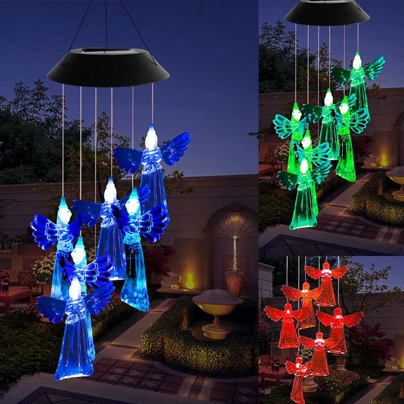 

2021 New Hot Sale Color Changing Outdoor Angel Wind Chimes for Balcony Party Garden Gift, Solar Led Waterproof Light Wind Bell