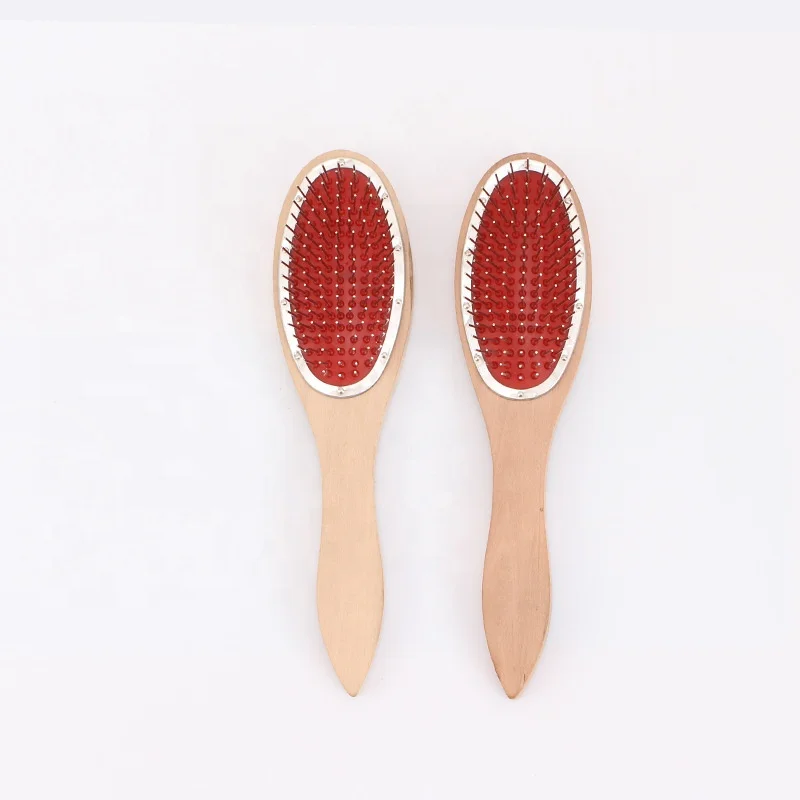 

Portable Cushion Hairbrush Wig Anti-Static Steel Comb Wooden Detangling Hair Brush With Metal Stainless Steel Pins Scalp Massage