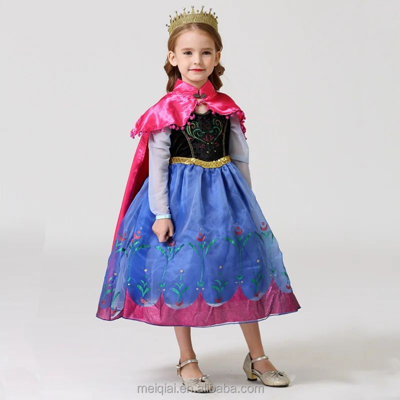 

MQATZ New Children's Elsa Anna 2 TV& Cosplay Costume Princess Long Cape Anna Girl Party Dress, Blue