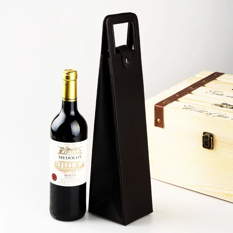 

Factory Reusable Durable Pu Leather Case Beer Carrier Storage Handbags Folding Single Red Wine Bottle Cooler Holder Bag, Leopard, zebra