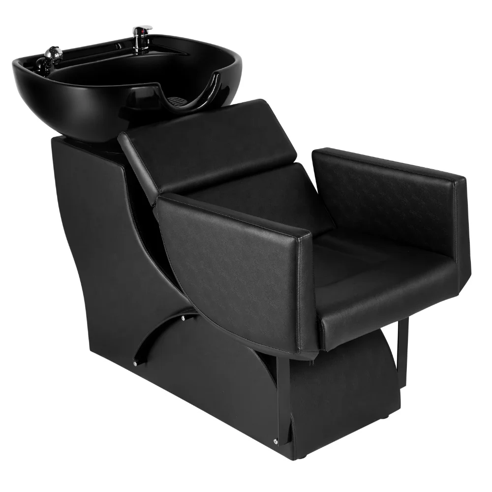

Classic barber shampoo chair Black hair salon washing chair with ceramic basin Comfortable barber salon equipment for sale, Black/customized